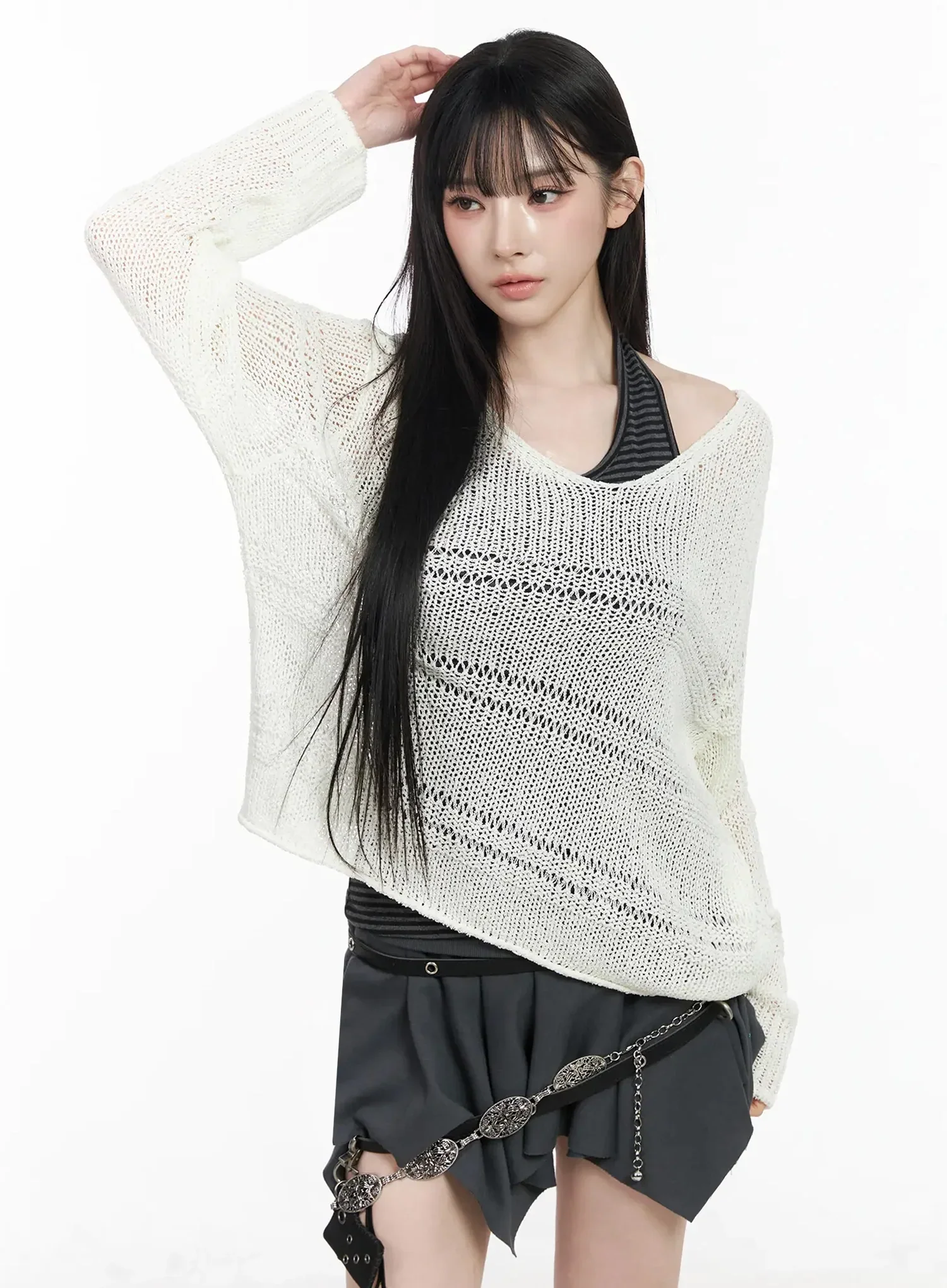 Oversized V-Neck Knit Sweater IY511 - Image 12