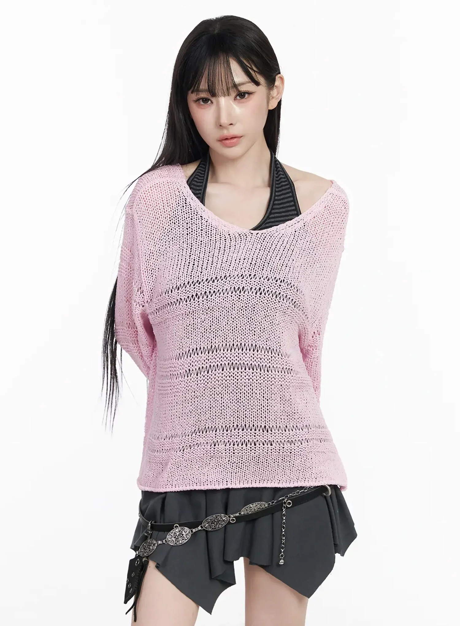 Oversized V-Neck Knit Sweater IY511 - Image 13