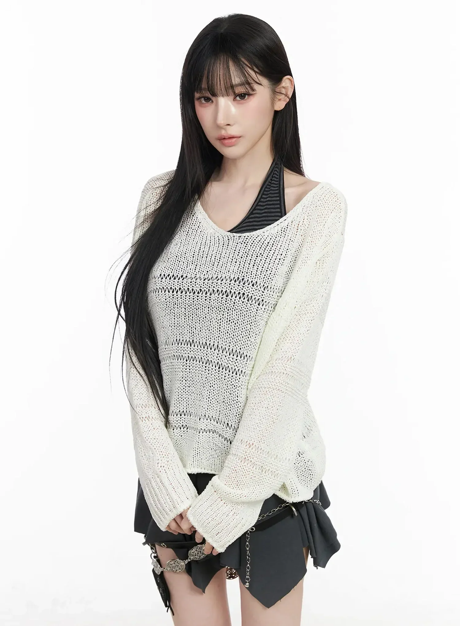 Oversized V-Neck Knit Sweater IY511 - Image 2