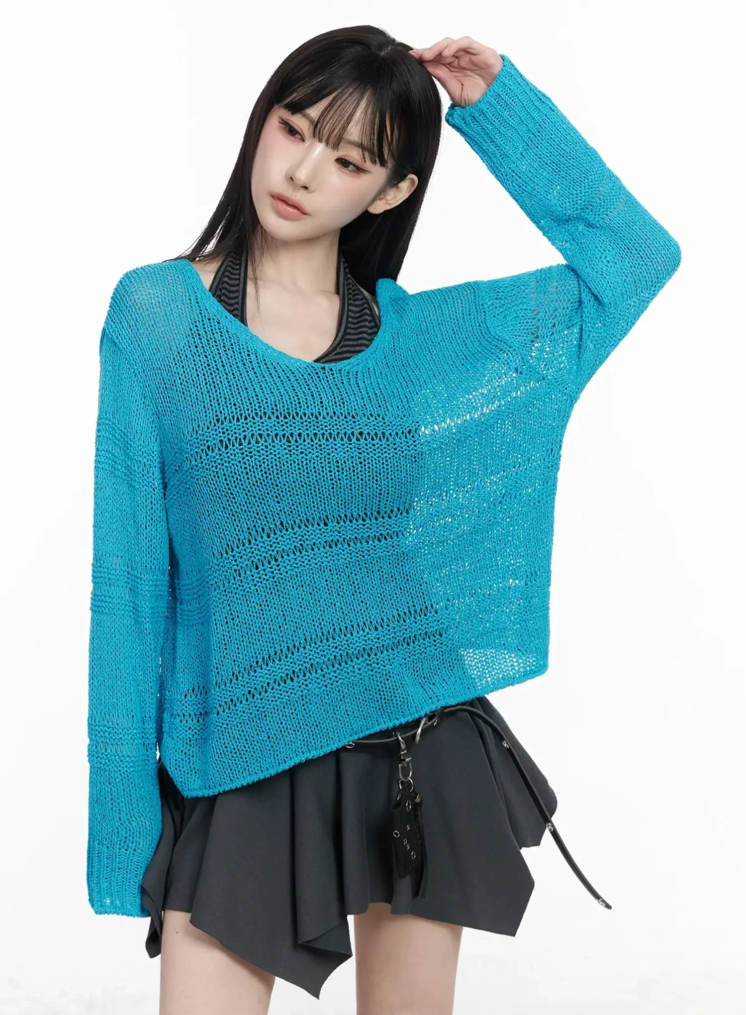 Oversized V-Neck Knit Sweater IY511 - Image 3