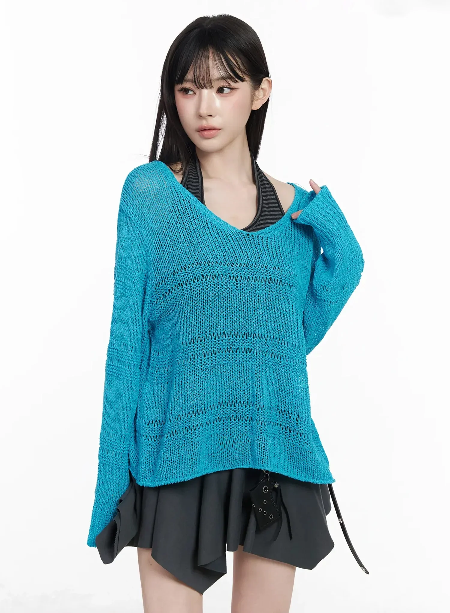 Oversized V-Neck Knit Sweater IY511 - Image 6
