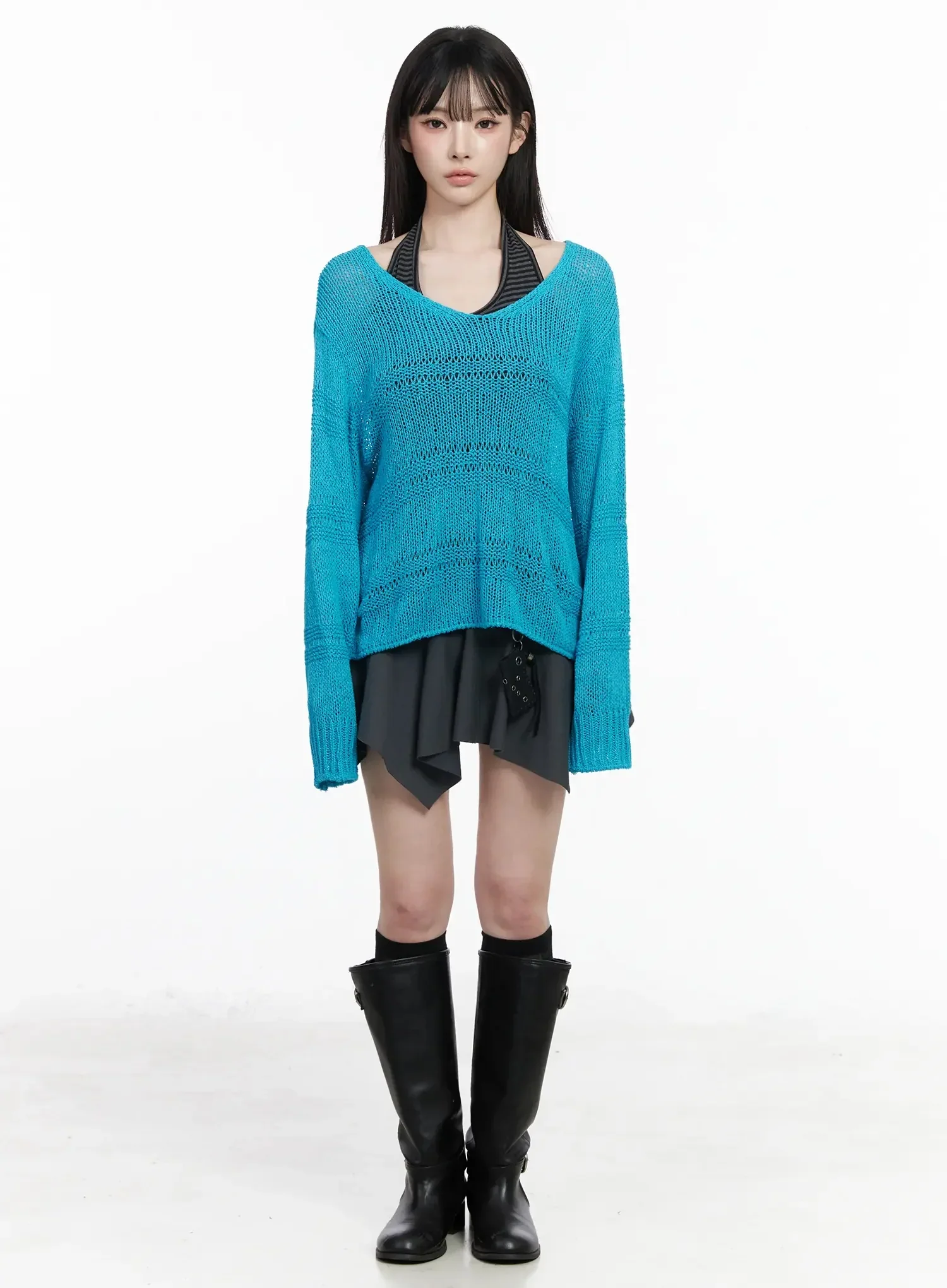 Oversized V-Neck Knit Sweater IY511 - Image 8