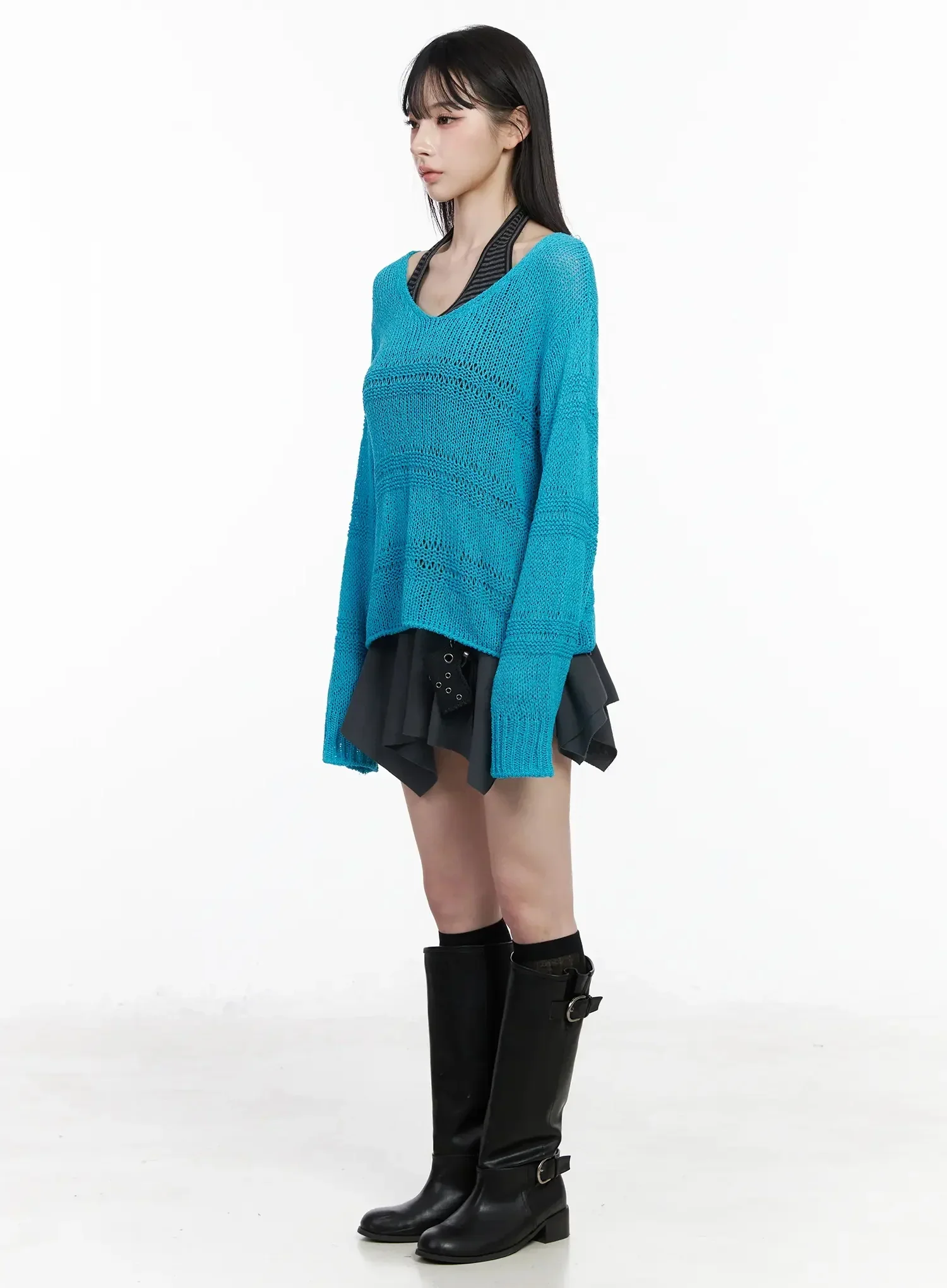 Oversized V-Neck Knit Sweater IY511 - Image 9