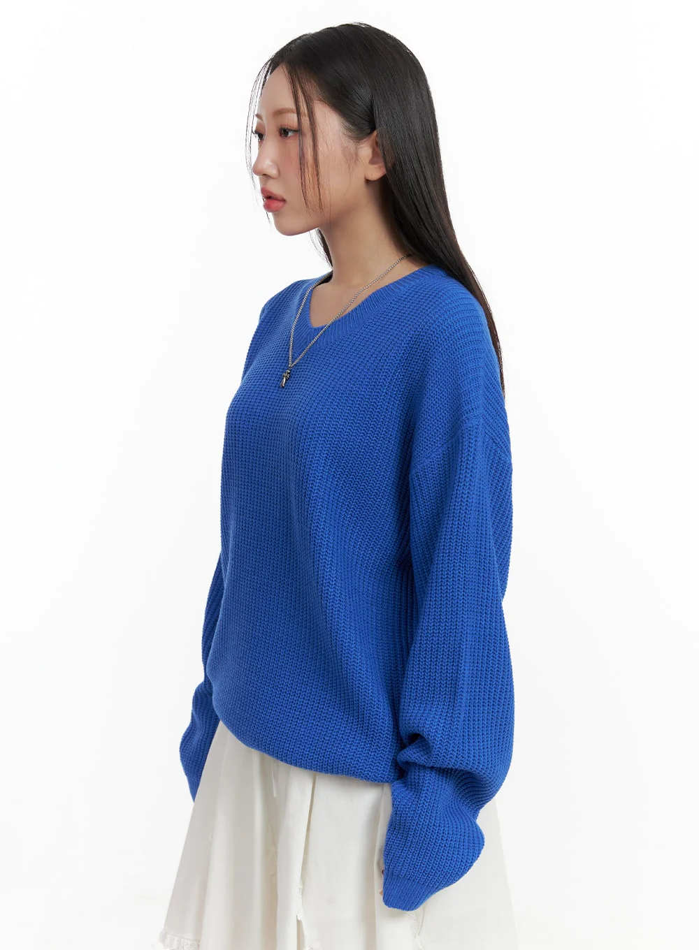 Oversized V-Neck Waffle Knit Sweater OA415 - Image 3