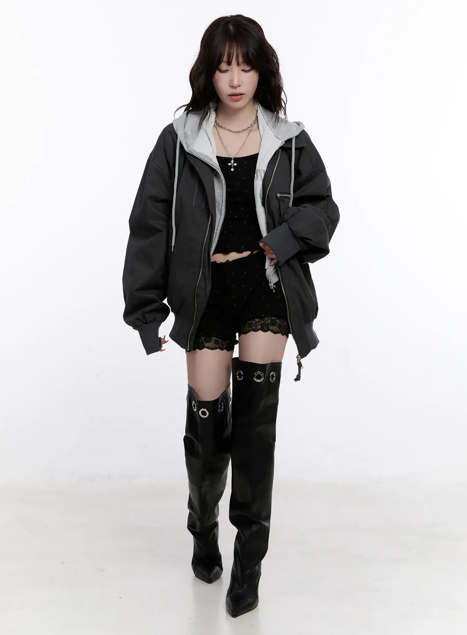 Oversized Zip-Up Bomber Jacket CS530 - Image 3