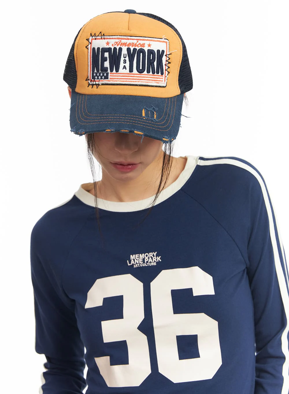 Patched Destroyed Denim Cap CM503 - Image 8