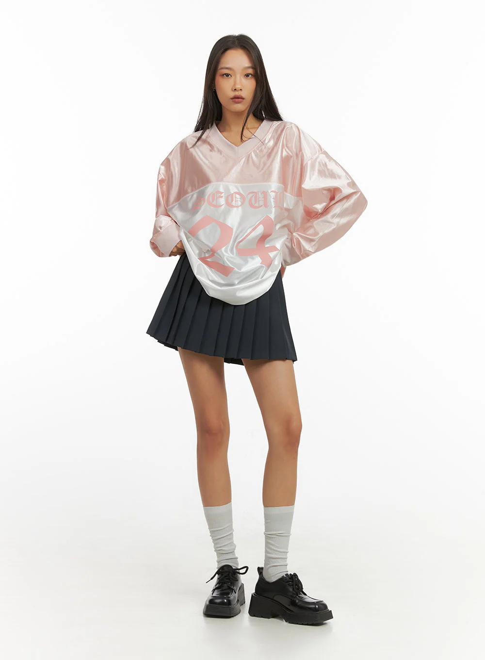 Pink Lettered Poly Sweat V-Neck Hoodie IO409 - Image 9