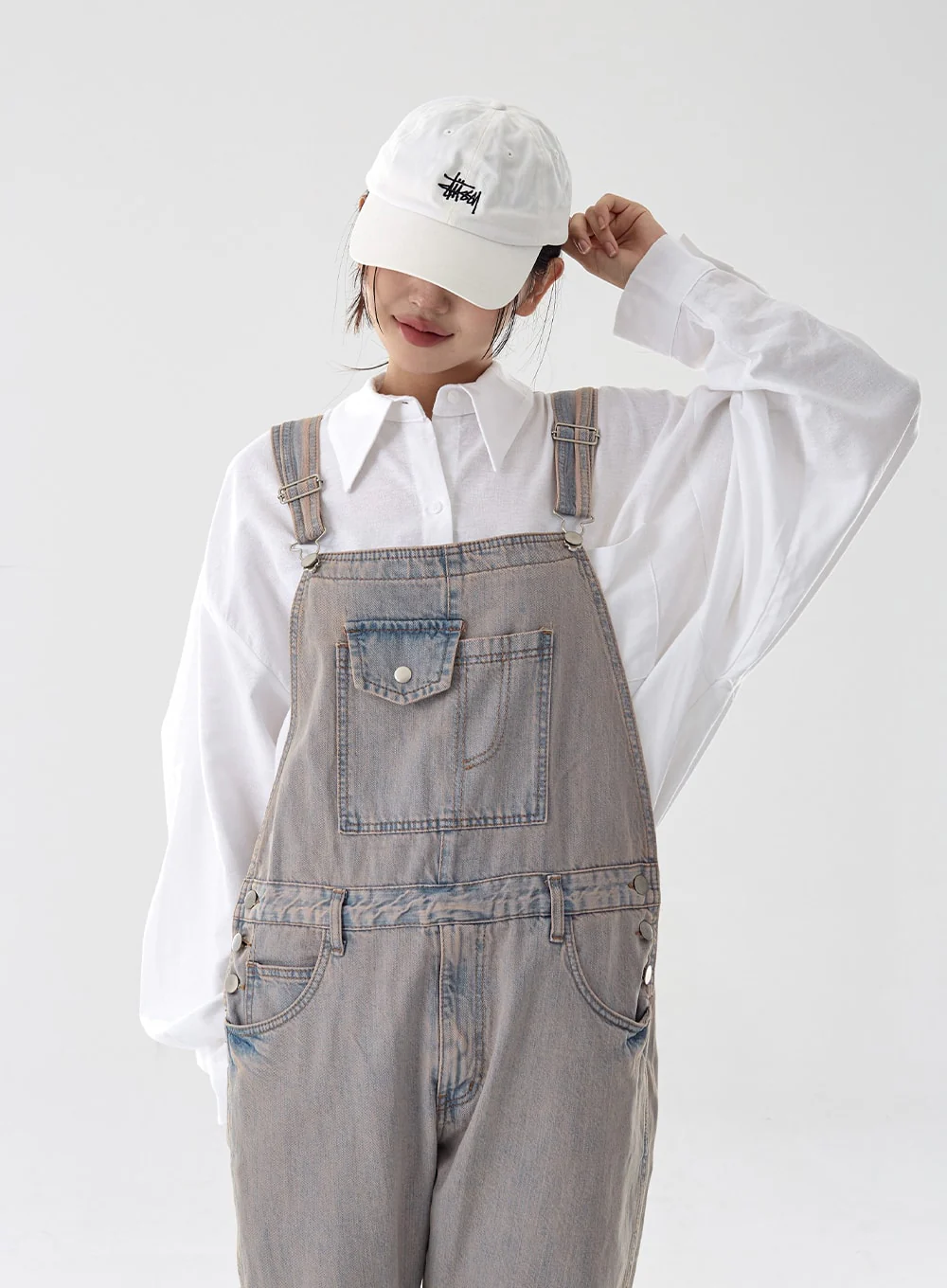 Pink Washed Overfit Denim Overalls CG16 - Image 6