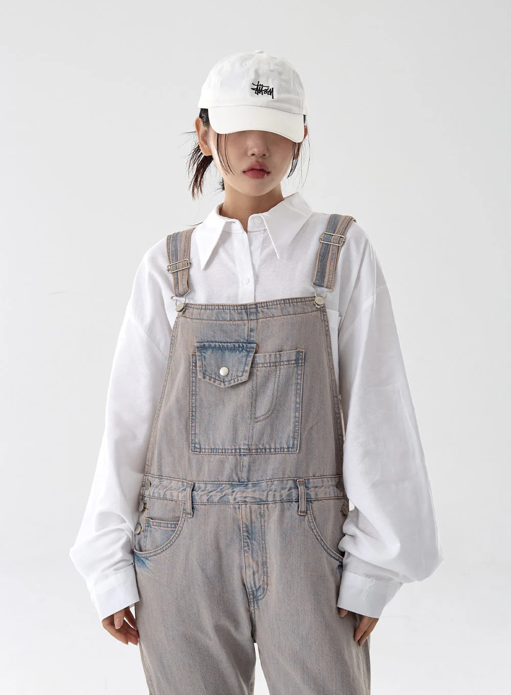 Pink Washed Overfit Denim Overalls CG16 - Image 7