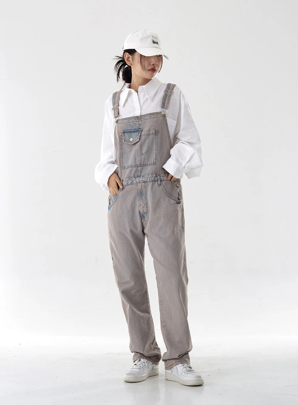 Pink Washed Overfit Denim Overalls CG16 - Image 8