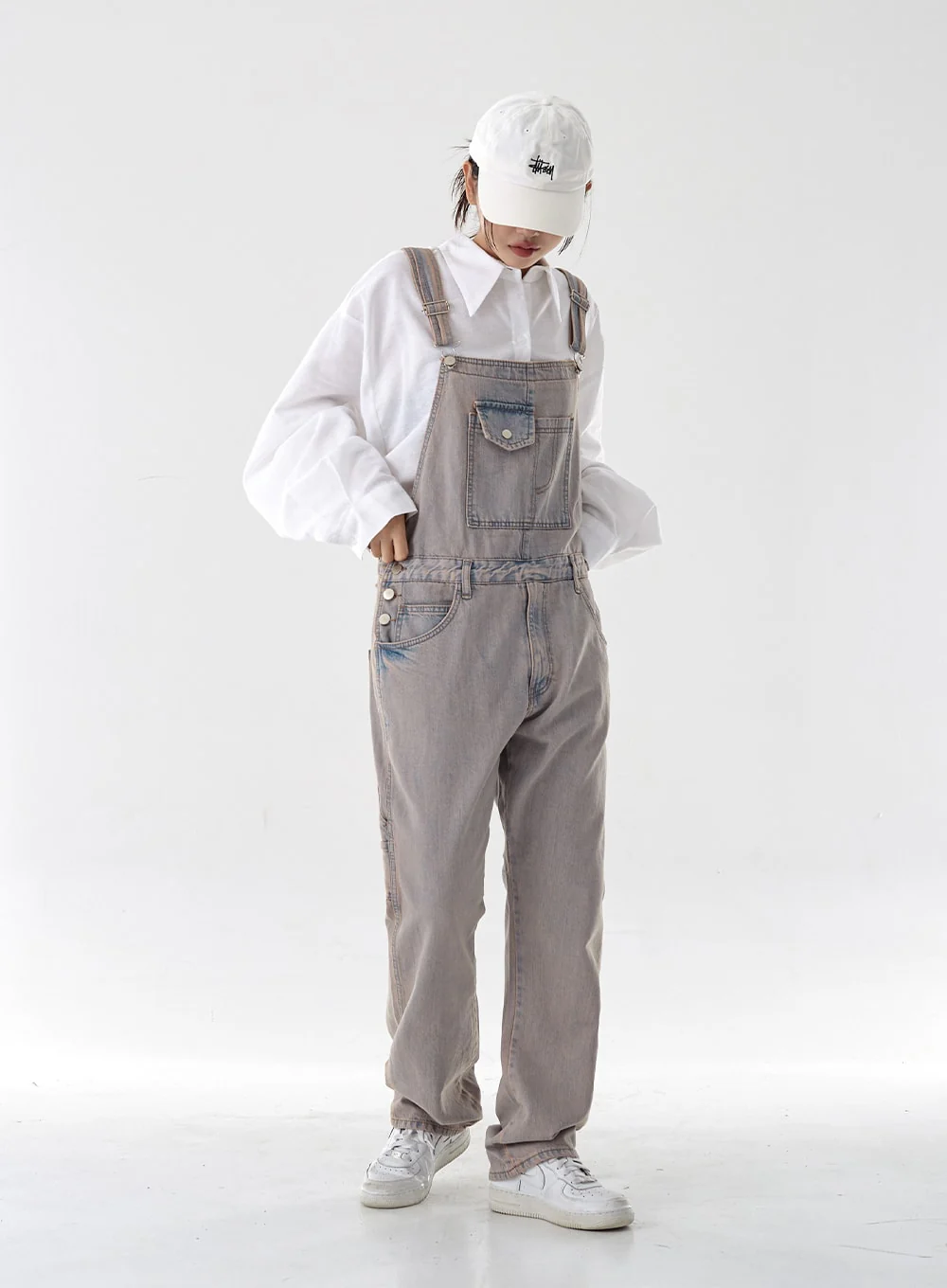 Pink Washed Overfit Denim Overalls CG16 - Image 9