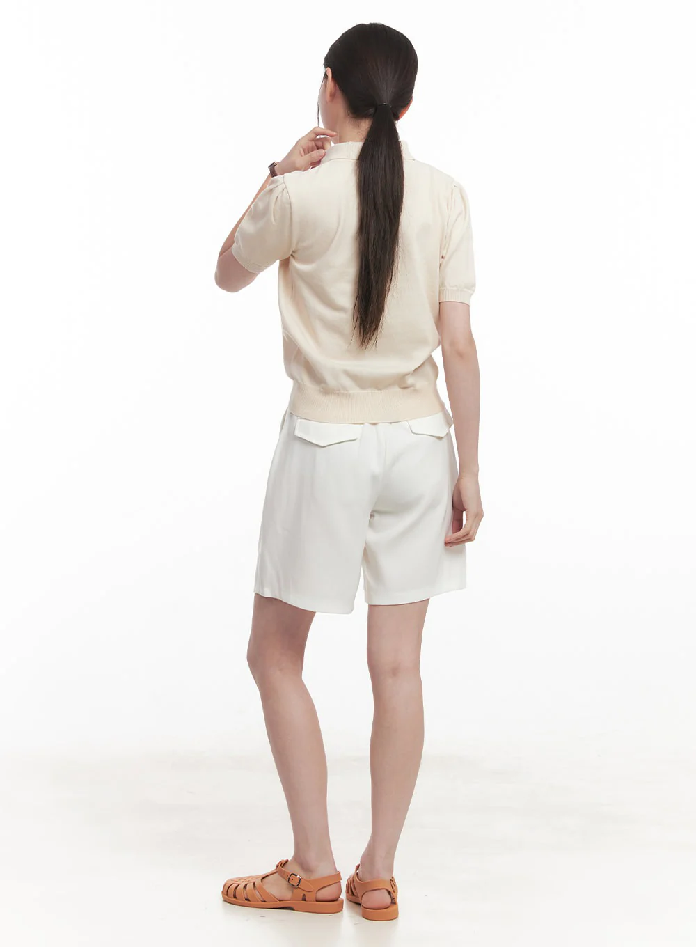 Pintuck Cotton Midi Shorts IY508 - Image 13
