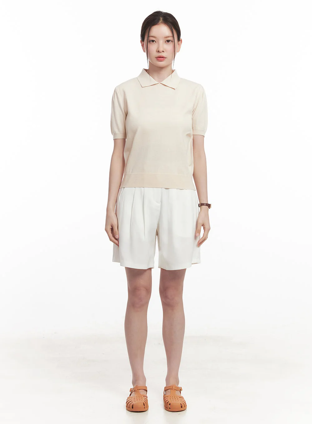 Pintuck Cotton Midi Shorts IY508 - Image 5