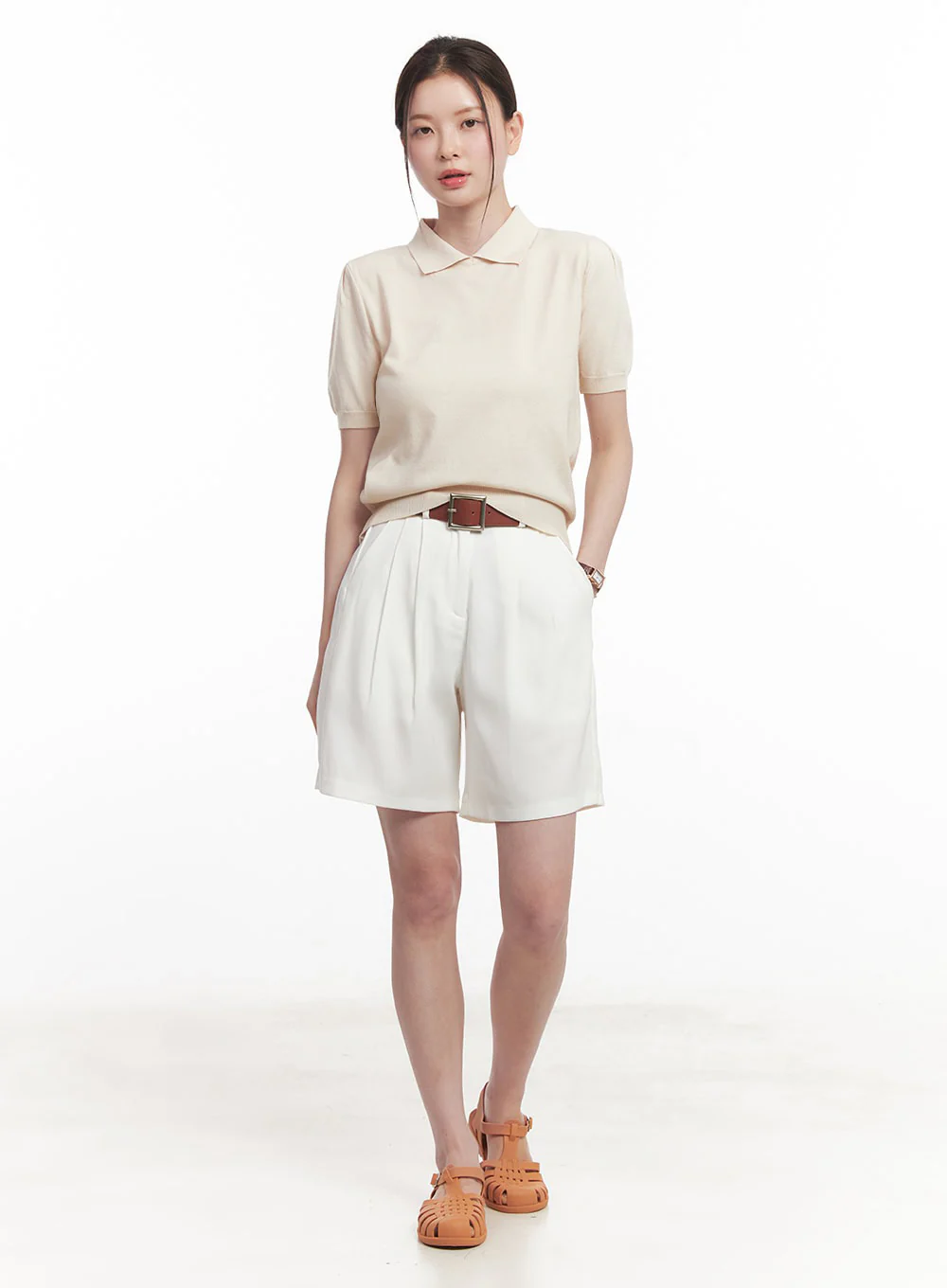Pintuck Cotton Midi Shorts IY508 - Image 6