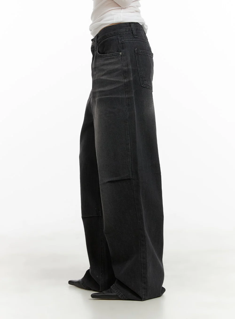 Pintuck Washed Denim Wide Leg Jeans CA419 - Image 4