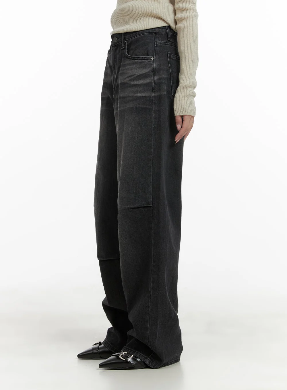 Pintuck Washed Wide Leg Jeans CA403 - Image 4
