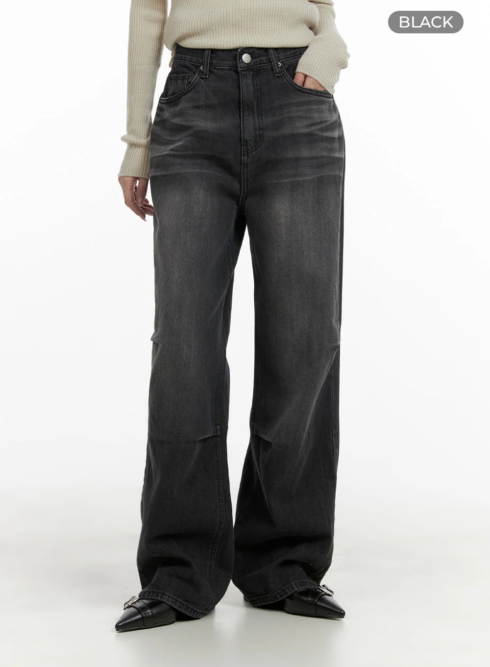 Pintuck Washed Wide Leg Jeans CA403 - Image 7