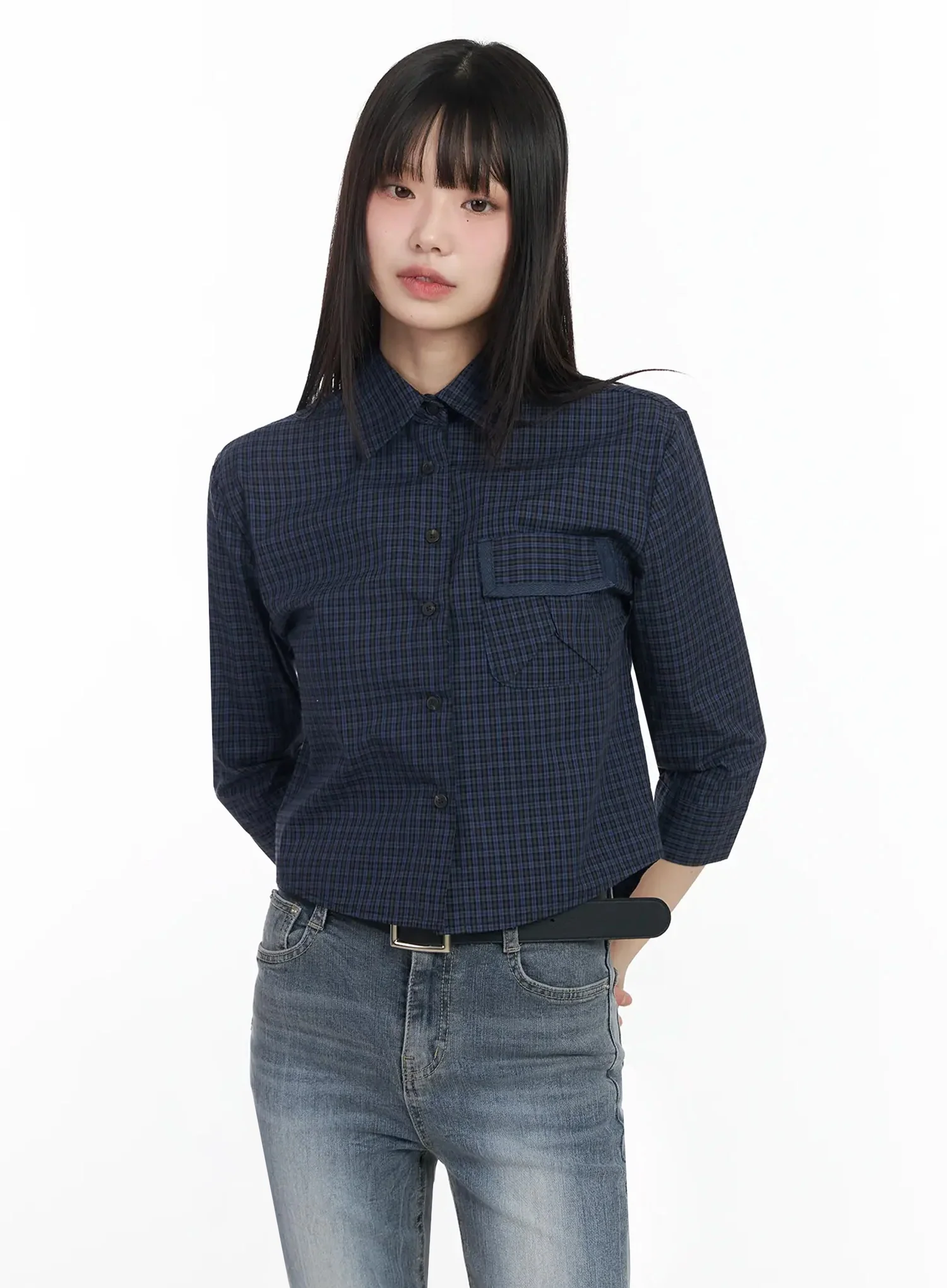 Plaid 3/4 Sleeve Shirt IM523 - Image 13