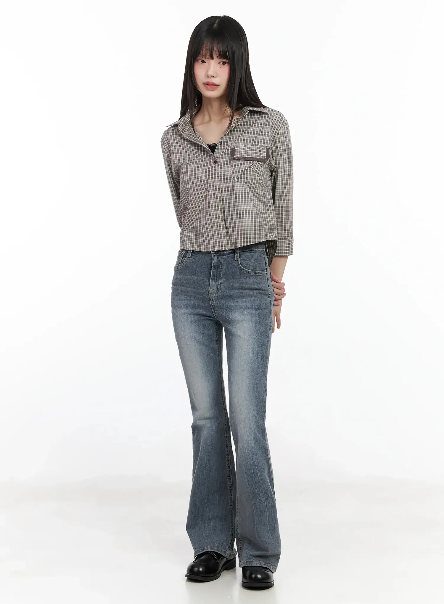 Plaid 3/4 Sleeve Shirt IM523 - Image 4