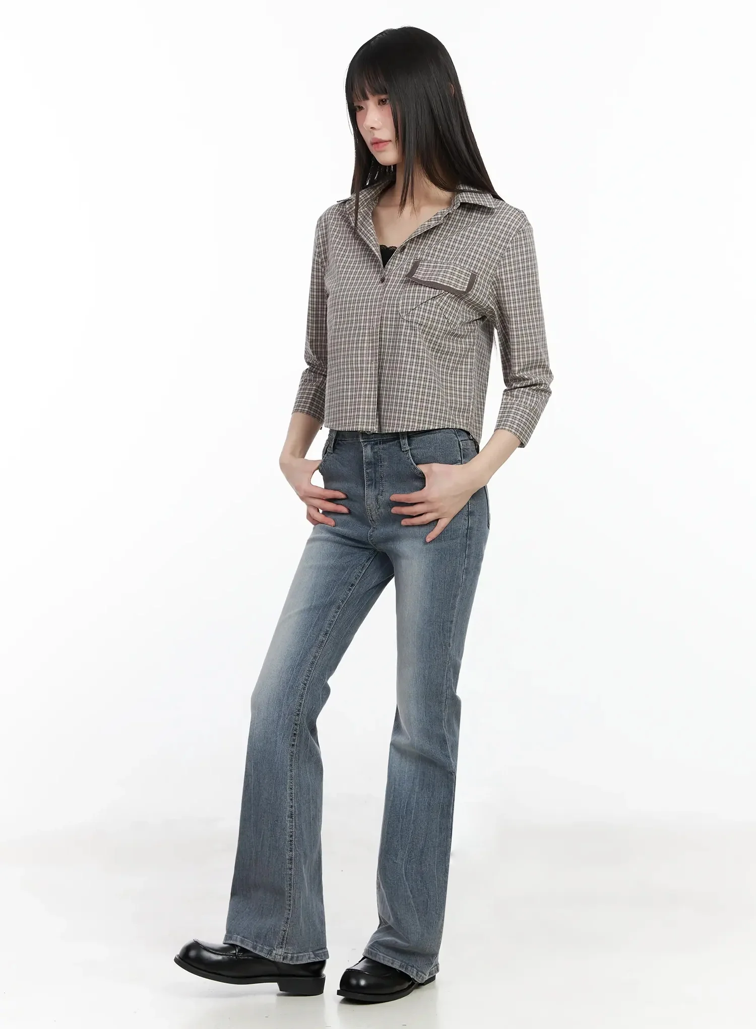 Plaid 3/4 Sleeve Shirt IM523 - Image 5