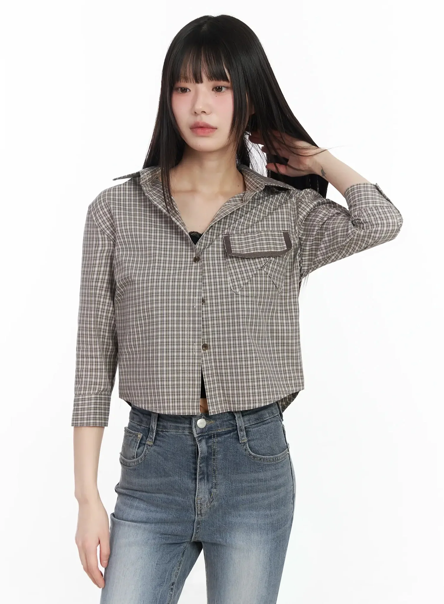 Plaid 3/4 Sleeve Shirt IM523 - Image 6