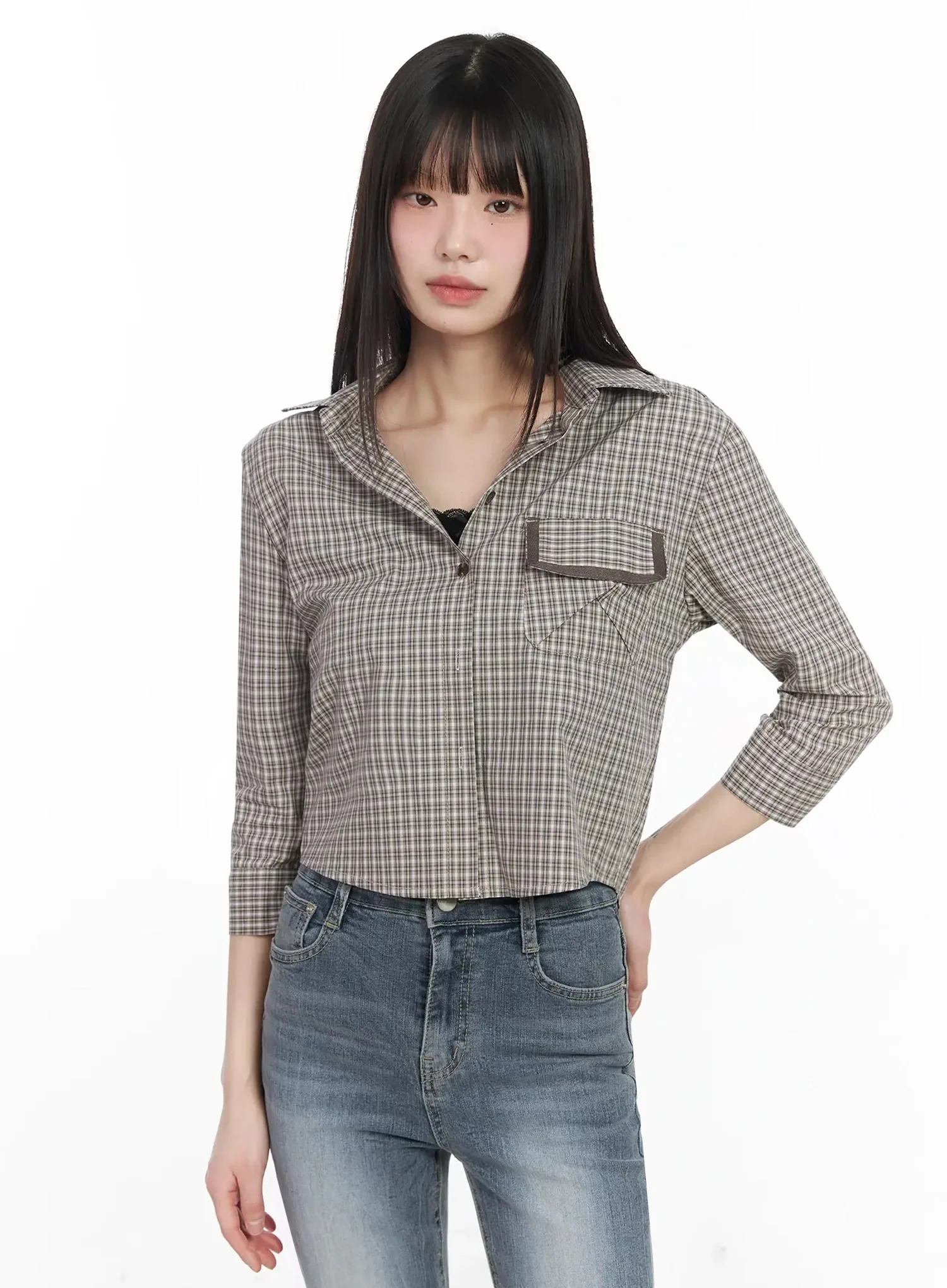 Plaid 3/4 Sleeve Shirt IM523 - Image 7