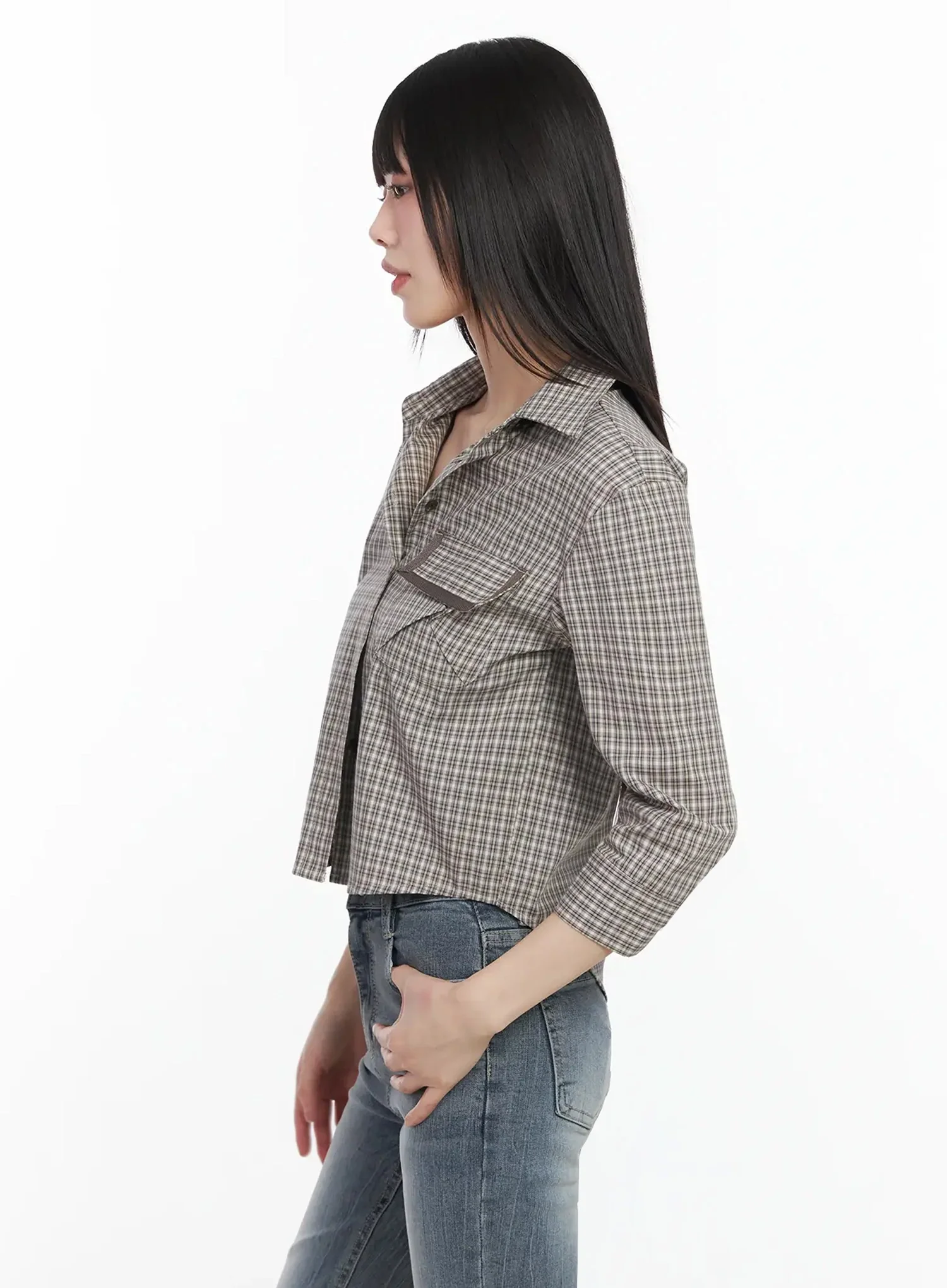 Plaid 3/4 Sleeve Shirt IM523 - Image 8