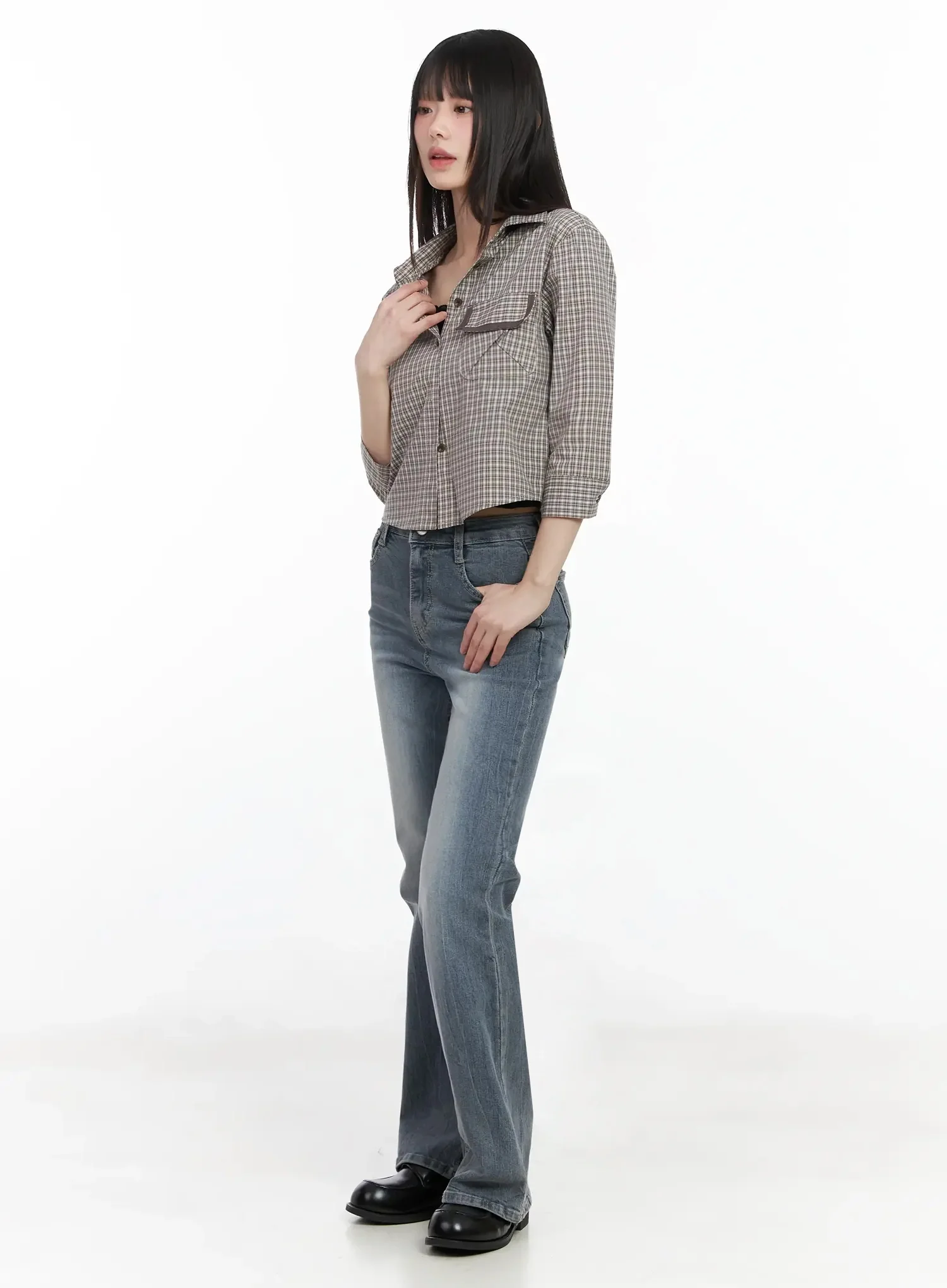 Plaid 3/4 Sleeve Shirt IM523 - Image 9