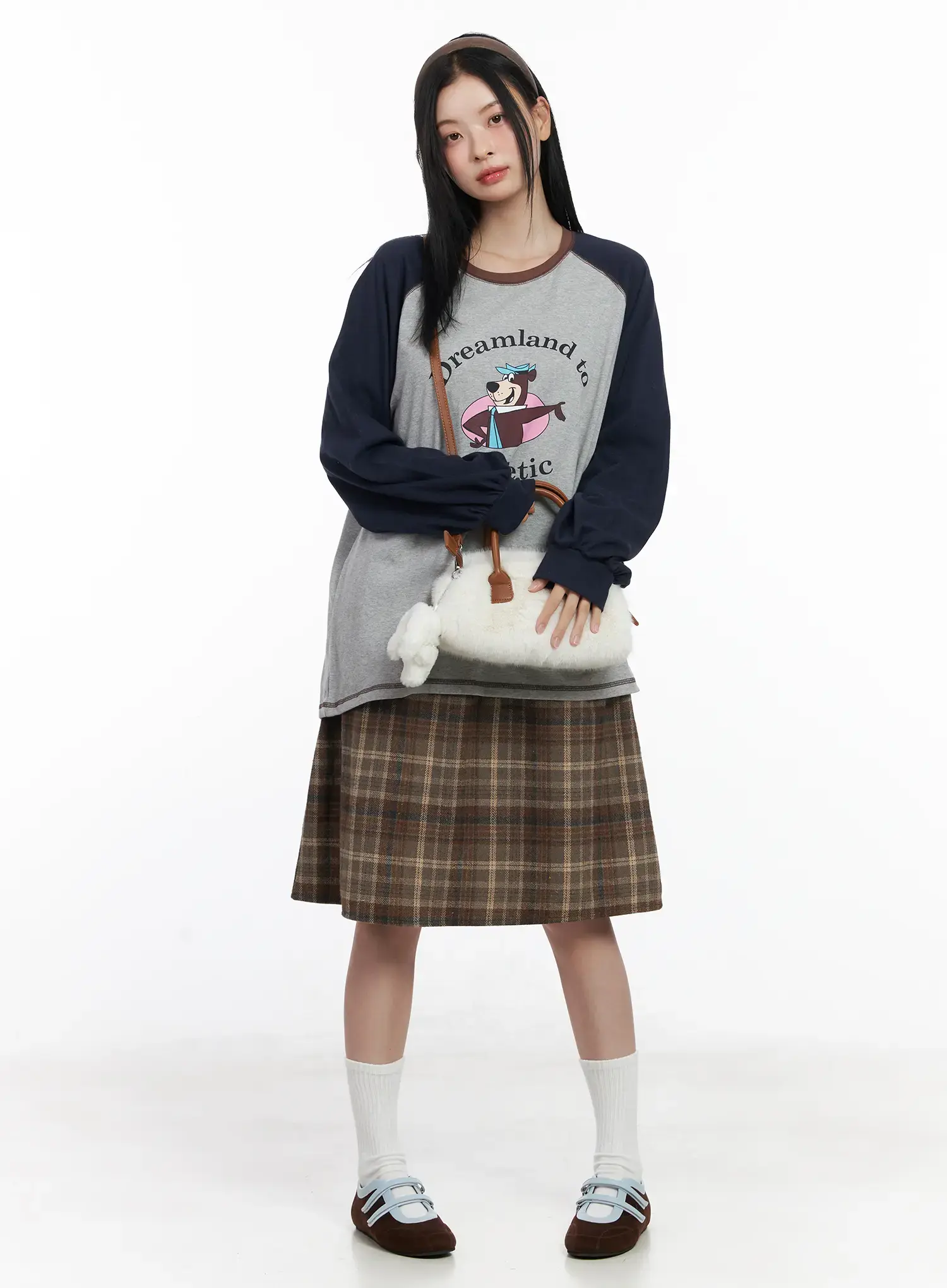 Plaid Button Detail Flare Midi Skirt CJ520