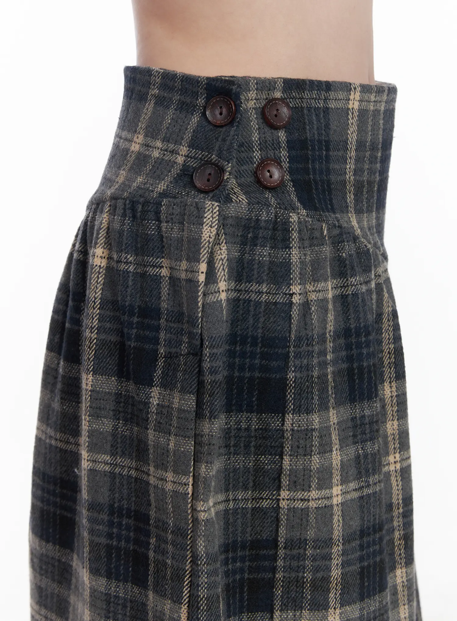 Plaid Button Detail Flare Midi Skirt CJ520 - Image 10
