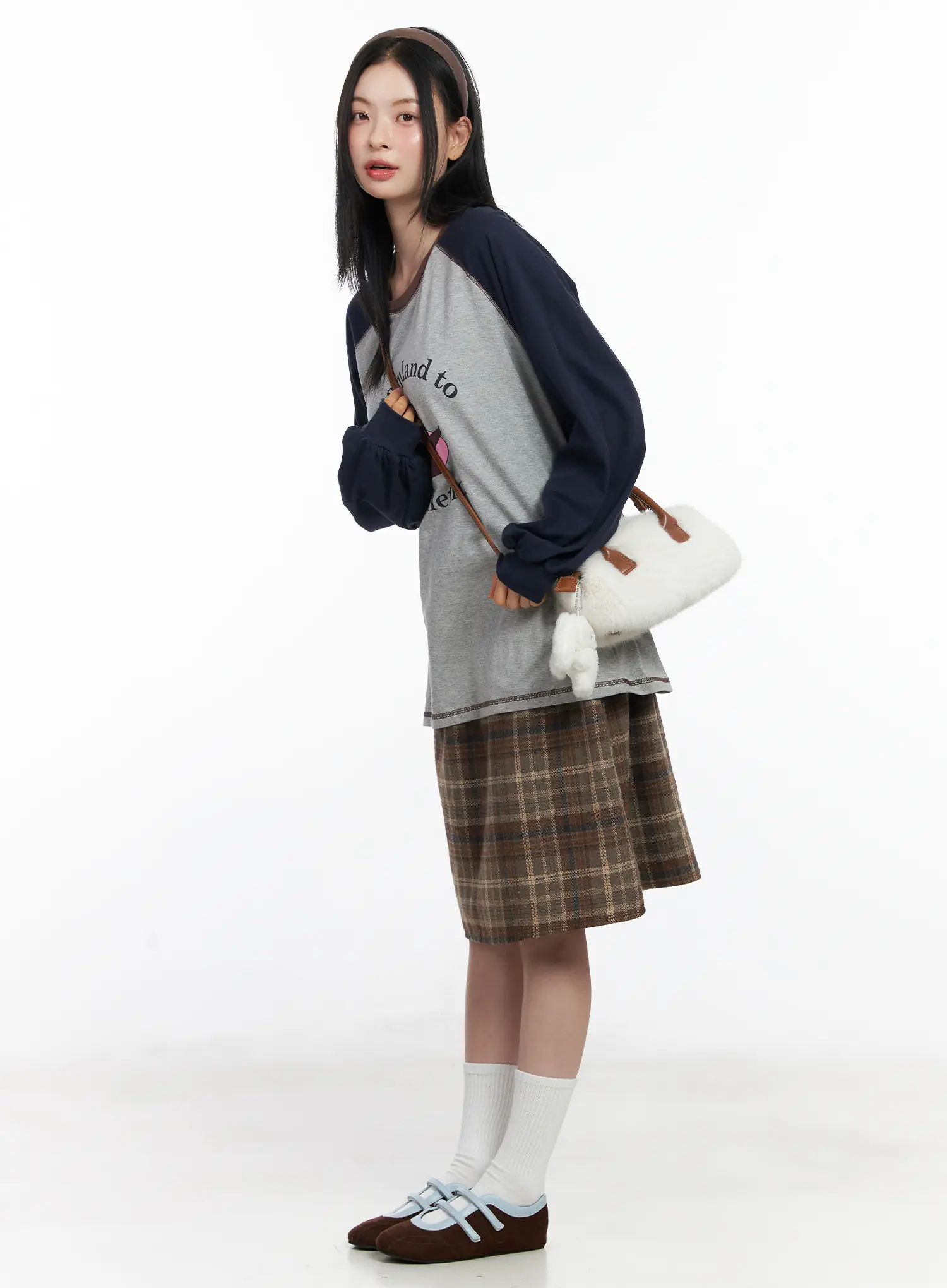 Plaid Button Detail Flare Midi Skirt CJ520 - Image 3