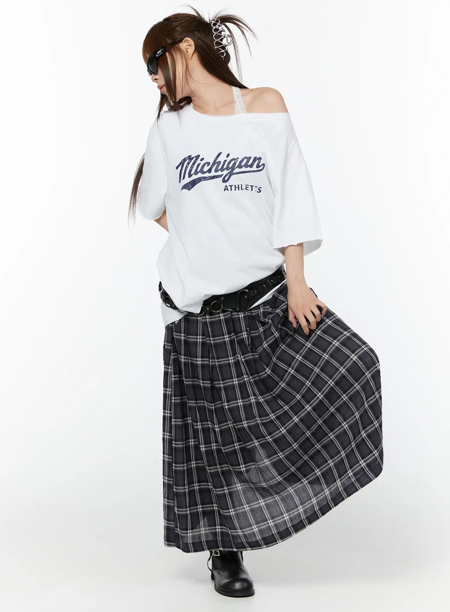 Plaid Flare Maxi Skirt CY519