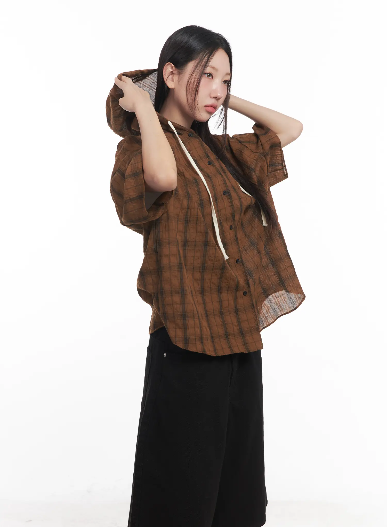 Plaid Hooded Oversized Shirt CU517 - Image 5
