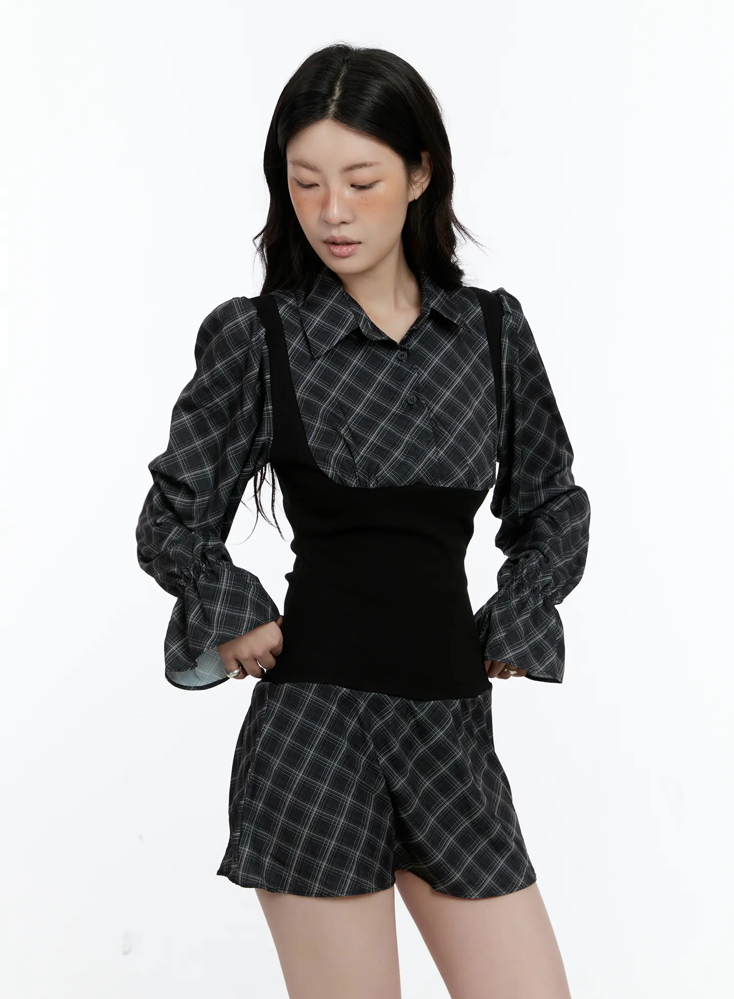 Plaid Long Sleeve Mini Dress CN517 - Image 3