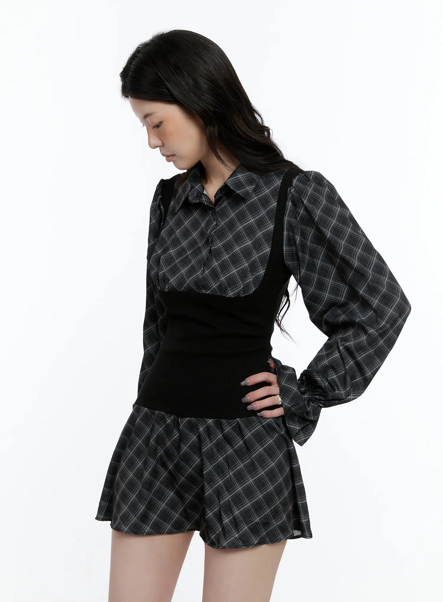 Plaid Long Sleeve Mini Dress CN517 - Image 4