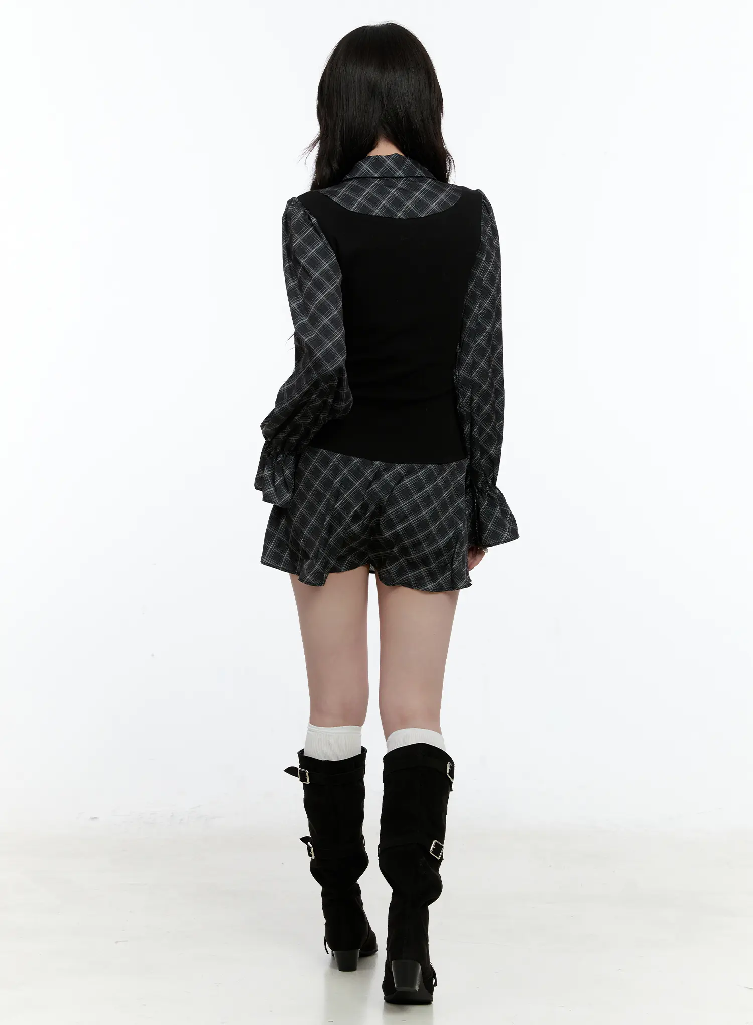 Plaid Long Sleeve Mini Dress CN517 - Image 7