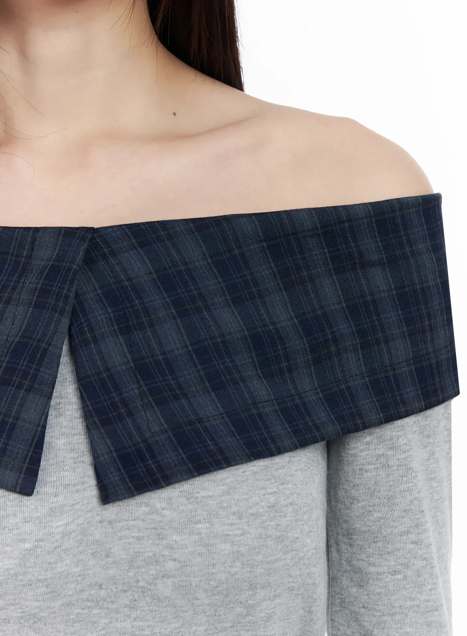 Plaid Off-Shoulder Long Sleeve Top IM523 - Image 14