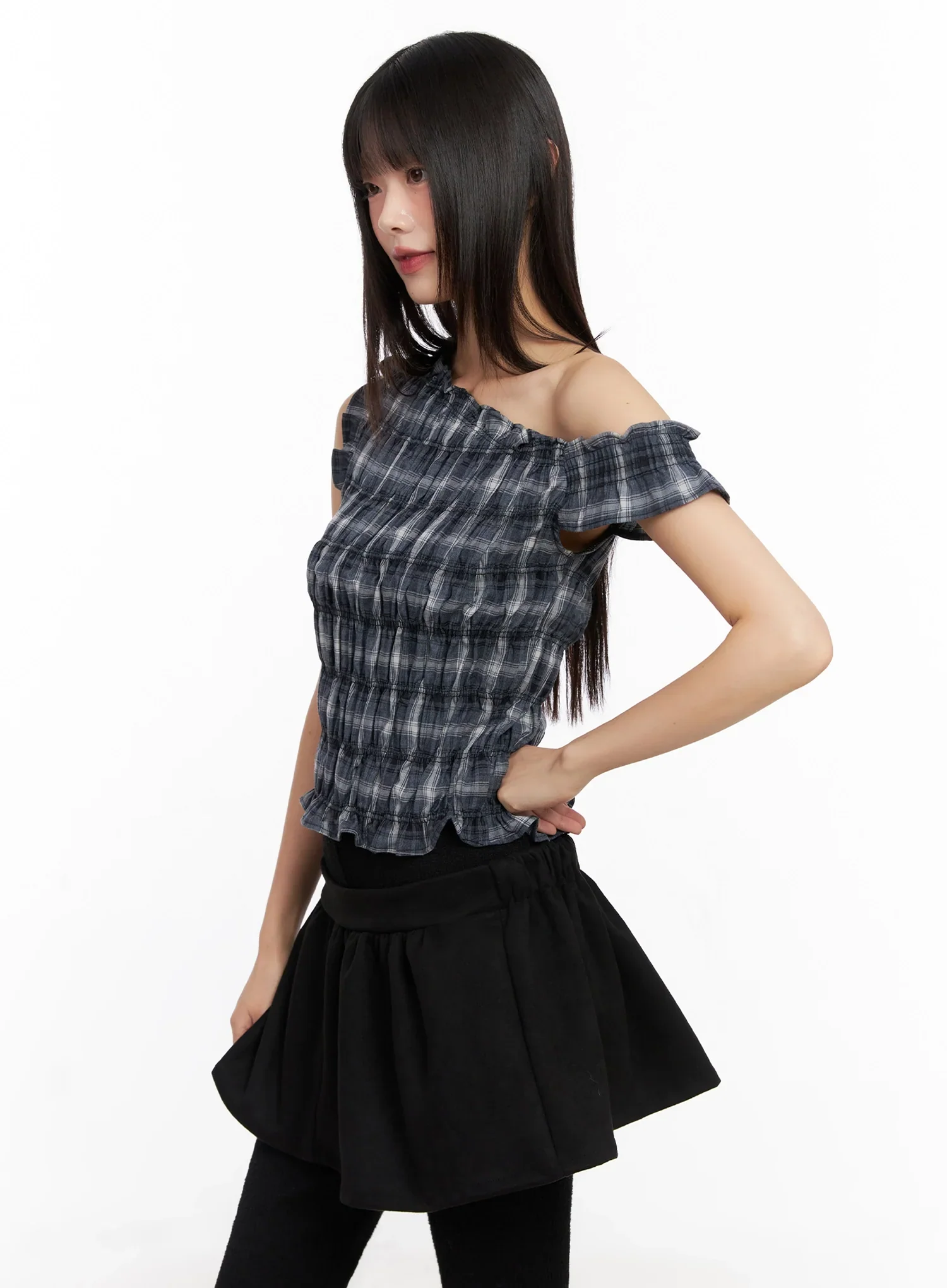 Plaid Off-Shoulder Top IN503 - Image 7