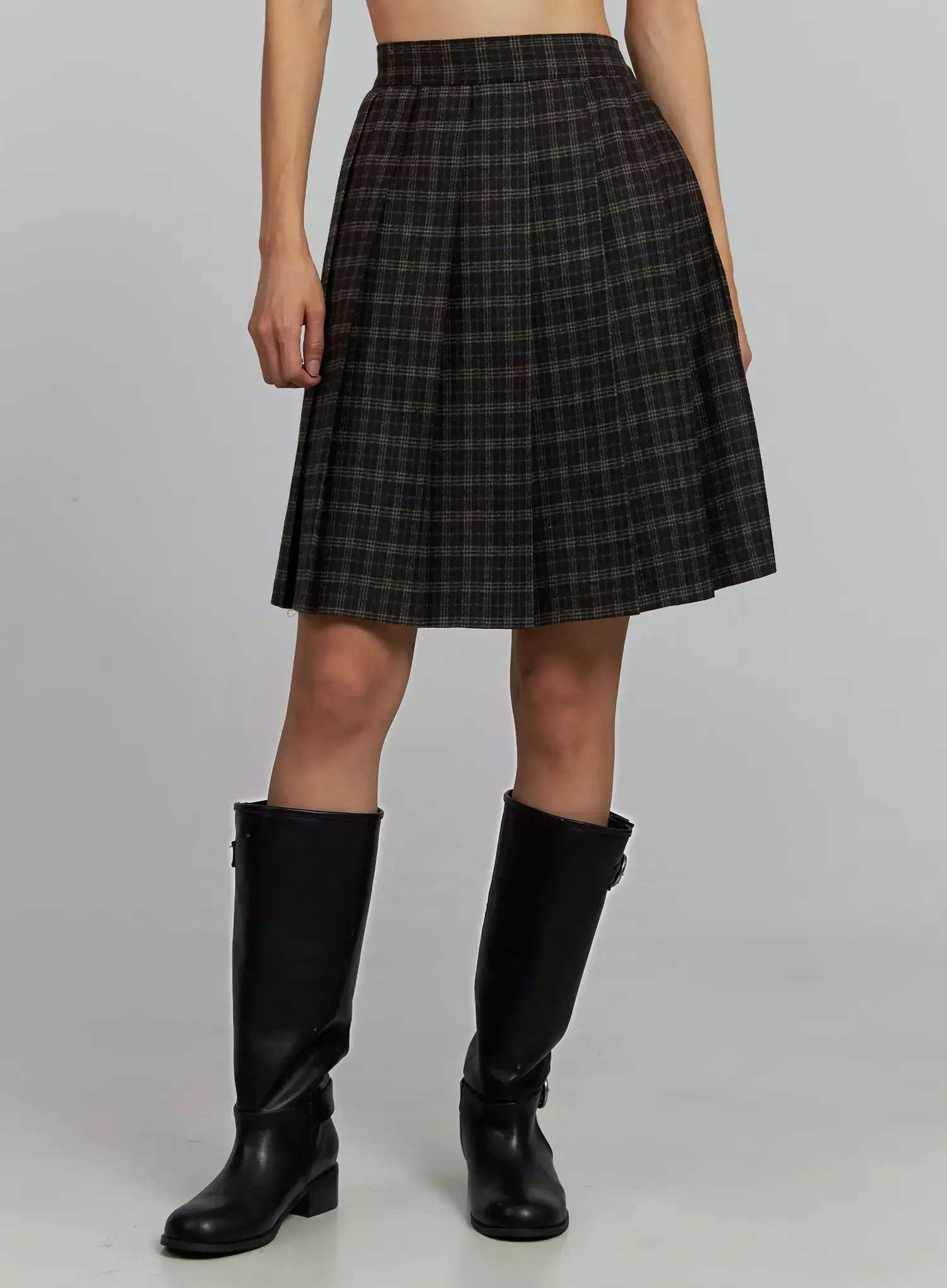 Plaid Pleated Midi Skirt IJ502 - Image 4