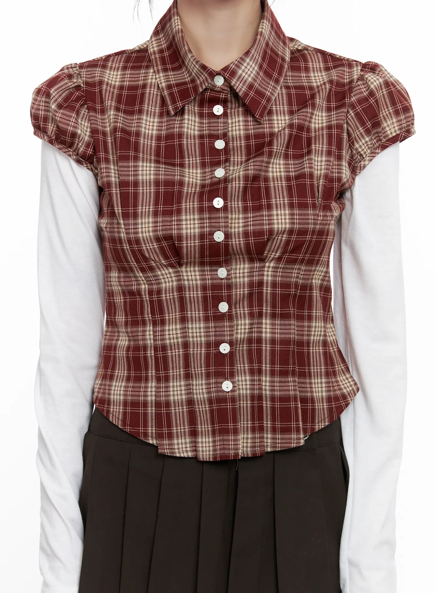 Plaid Puff Sleeve Top CG519 - Image 4