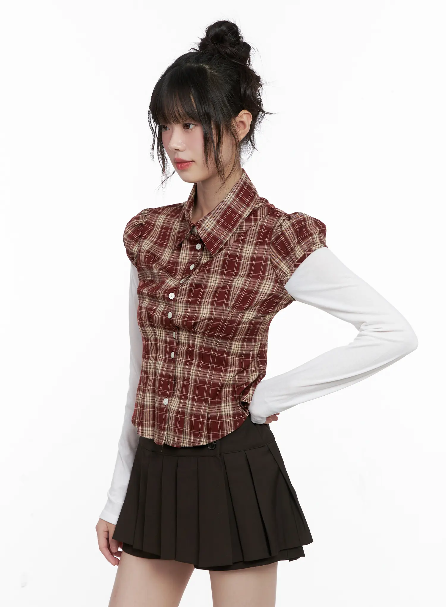 Plaid Puff Sleeve Top CG519 - Image 5