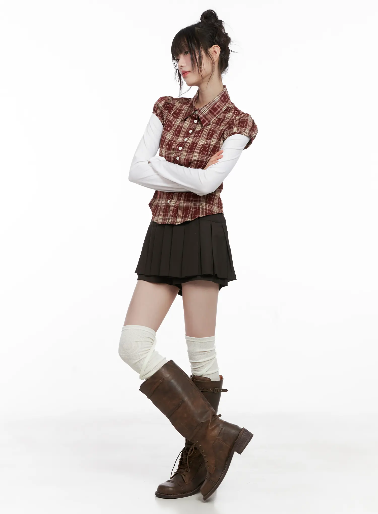 Plaid Puff Sleeve Top CG519 - Image 6