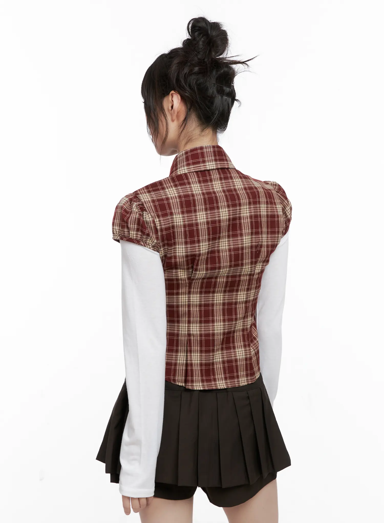 Plaid Puff Sleeve Top CG519 - Image 7