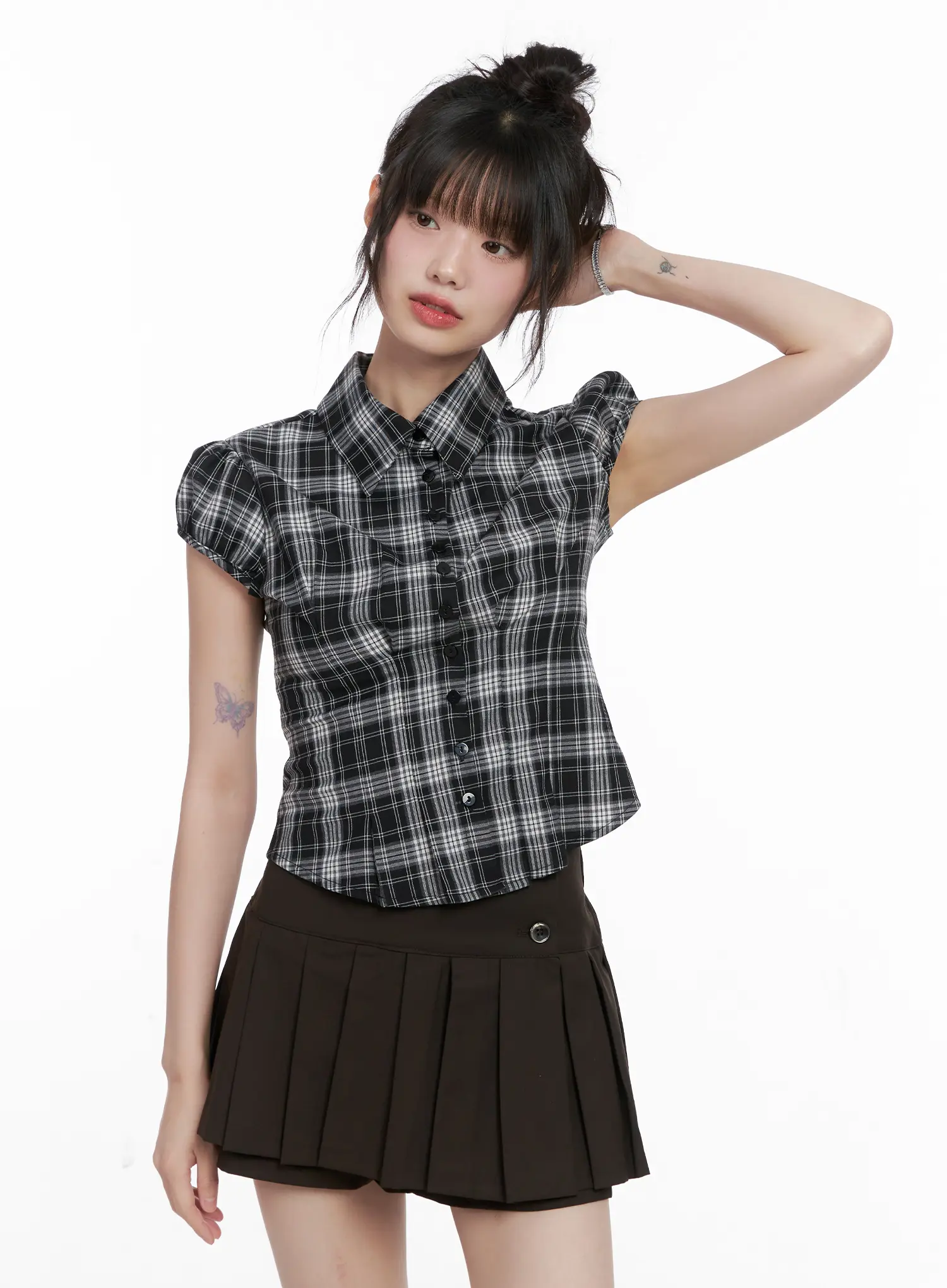 Plaid Puff Sleeve Top CG519 - Image 9