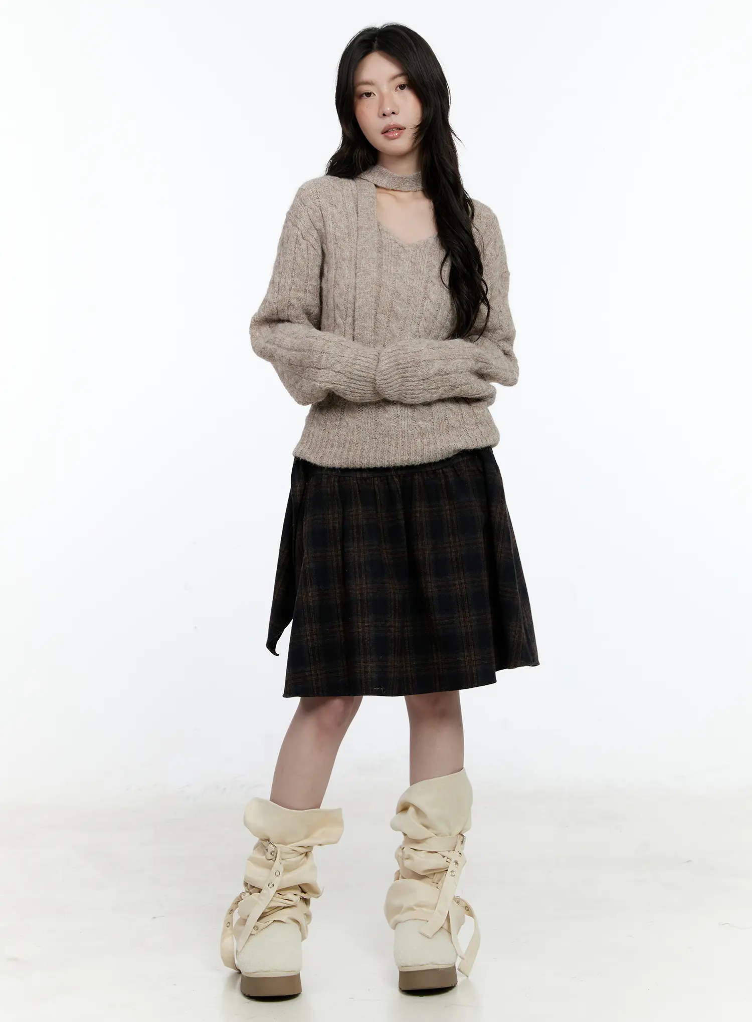 Plaid Tie-Wrap Midi Skirt CN517 - Image 3