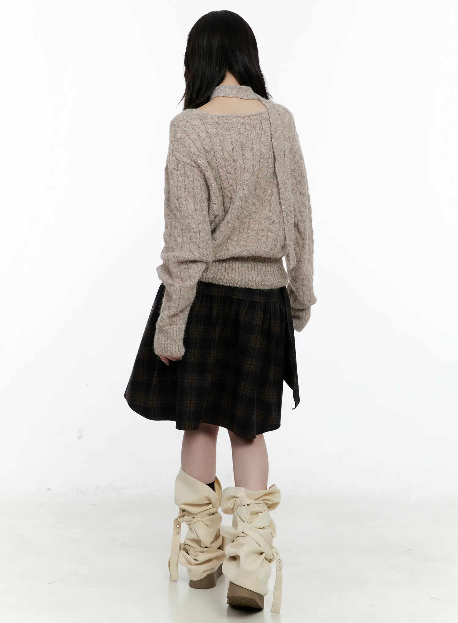 Plaid Tie-Wrap Midi Skirt CN517 - Image 4