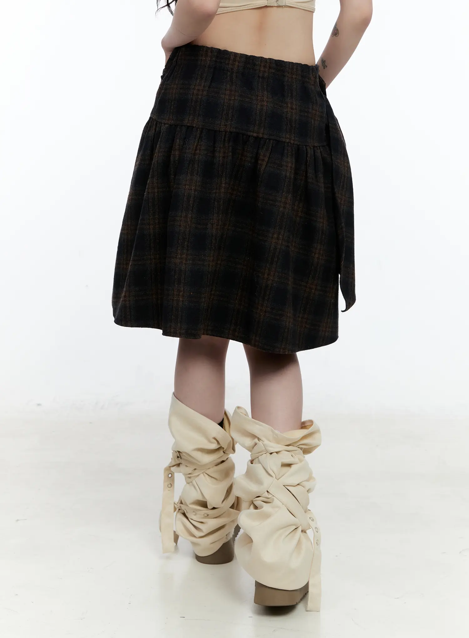 Plaid Tie-Wrap Midi Skirt CN517 - Image 6