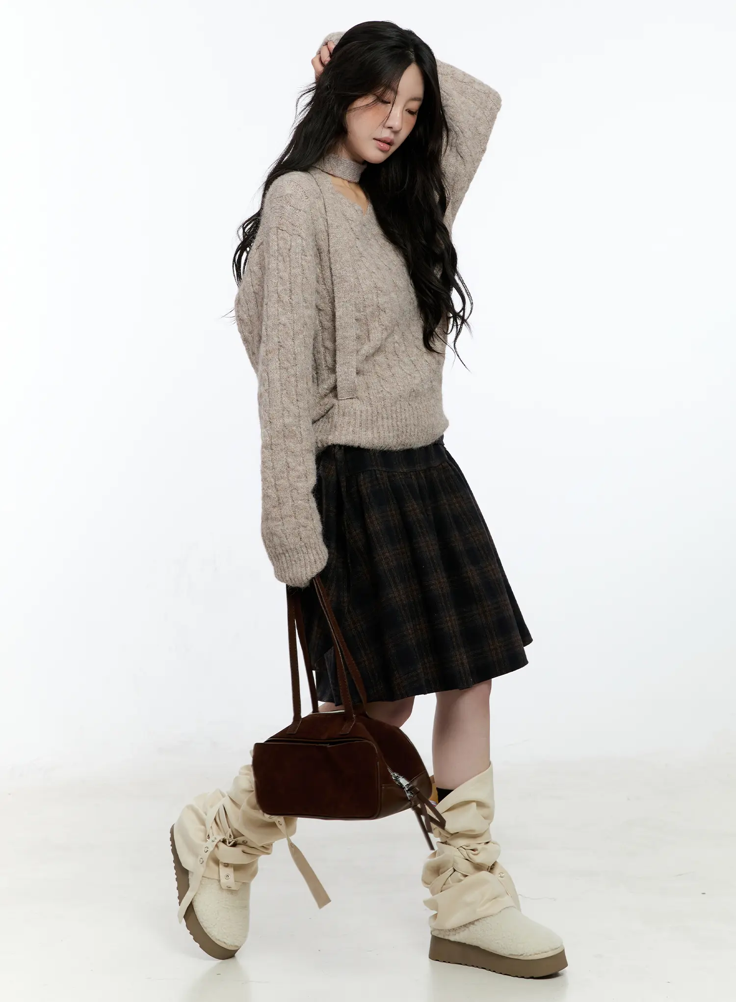 Plaid Tie-Wrap Midi Skirt CN517 - Image 7