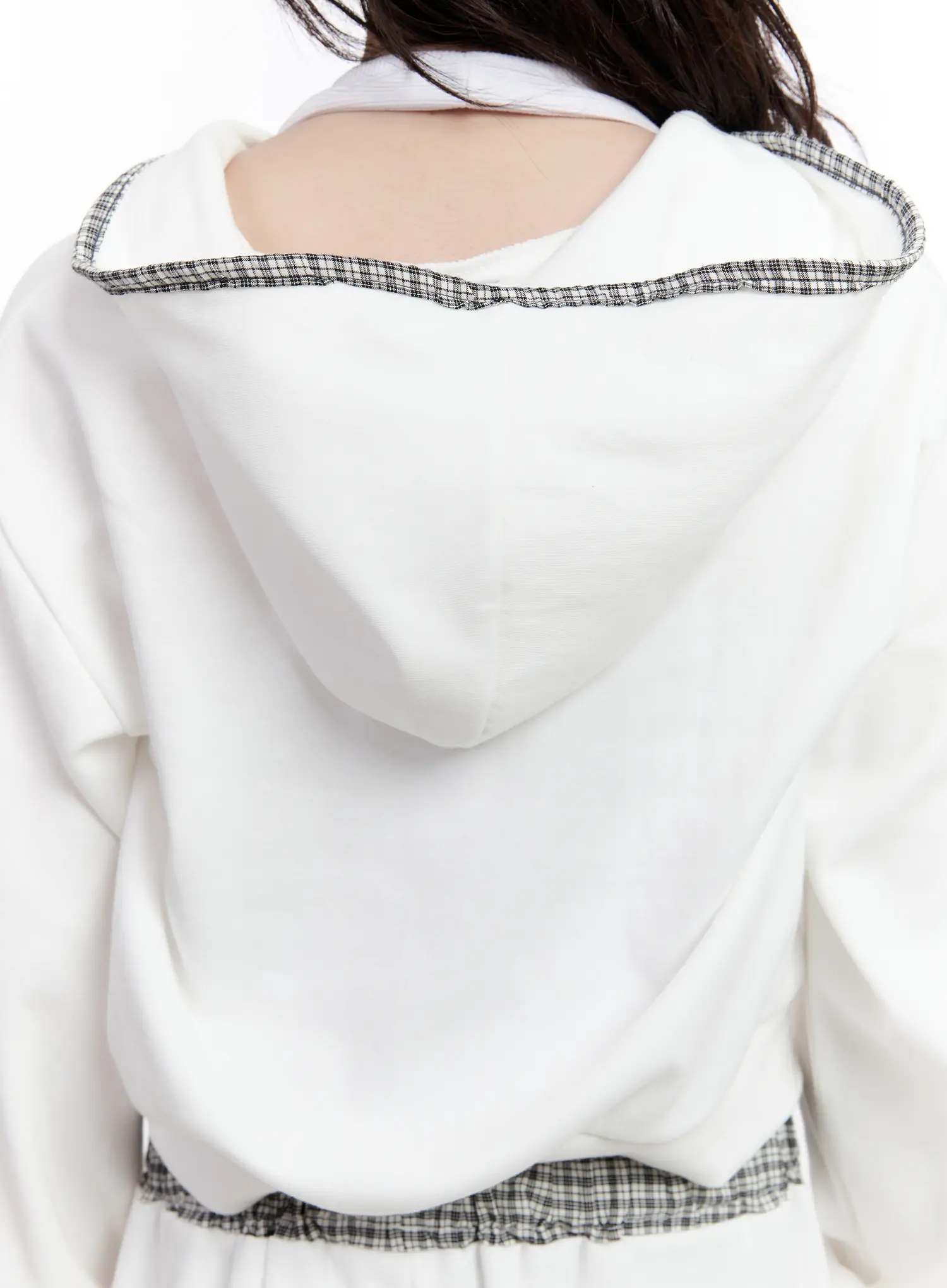 Plaid Trim Crop Zip-Up Hoodie CS530 - Image 7