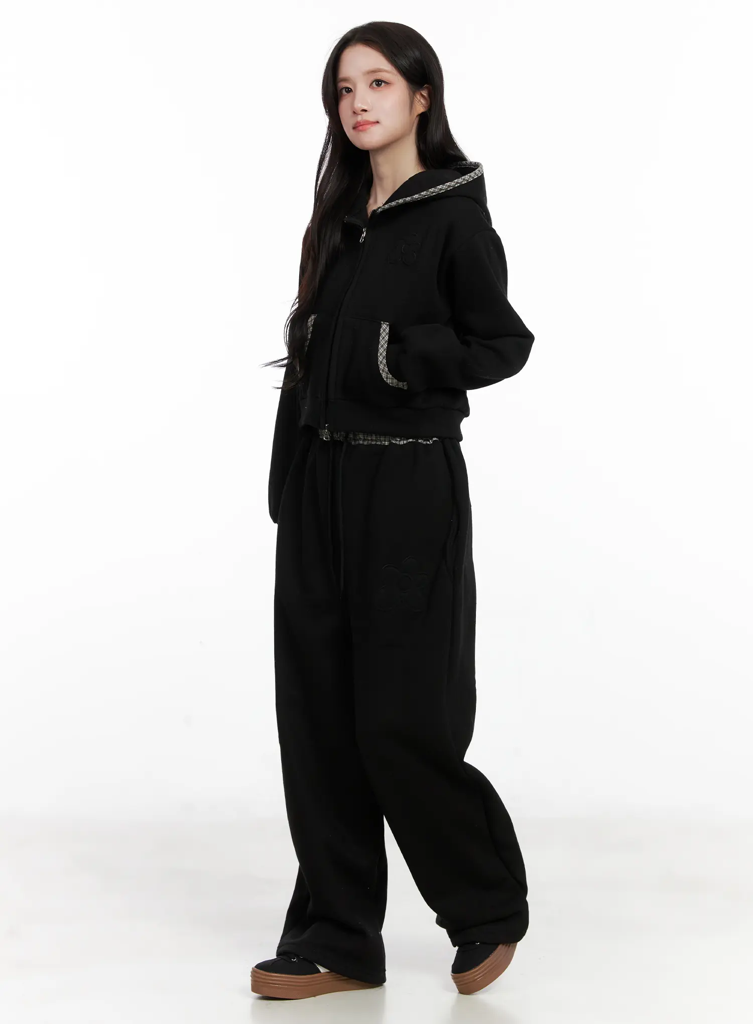 Plaid Trim Zip-Up Hoodie CN527 - Image 10